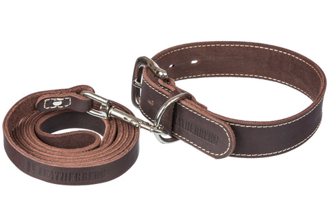 LEATHERBERG Leather Dog Collar Large for Large Dogs ( Brown )